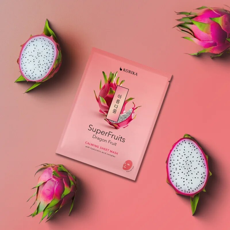 KORIKA SuperFruits Dragon Fruit - Set of 5 Calming Face Sheet Masks arcmaszk szett kedvezményes áron nyugtató hatással 5x25 g