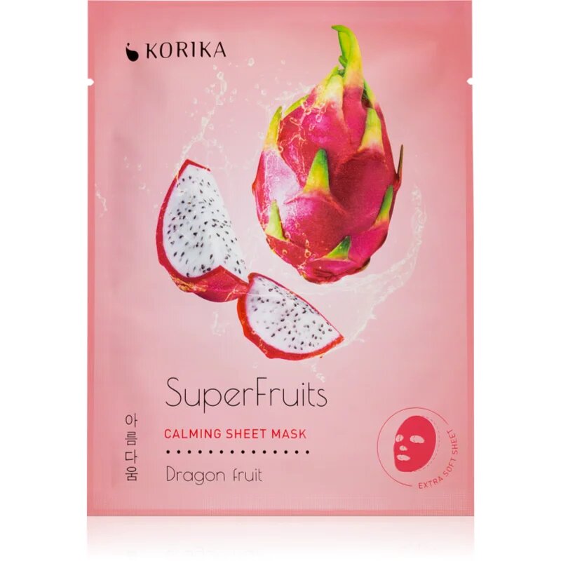 KORIKA SuperFruits Dragon Fruit - Set of 5 Calming Face Sheet Masks arcmaszk szett kedvezményes áron nyugtató hatással Dragon fruit