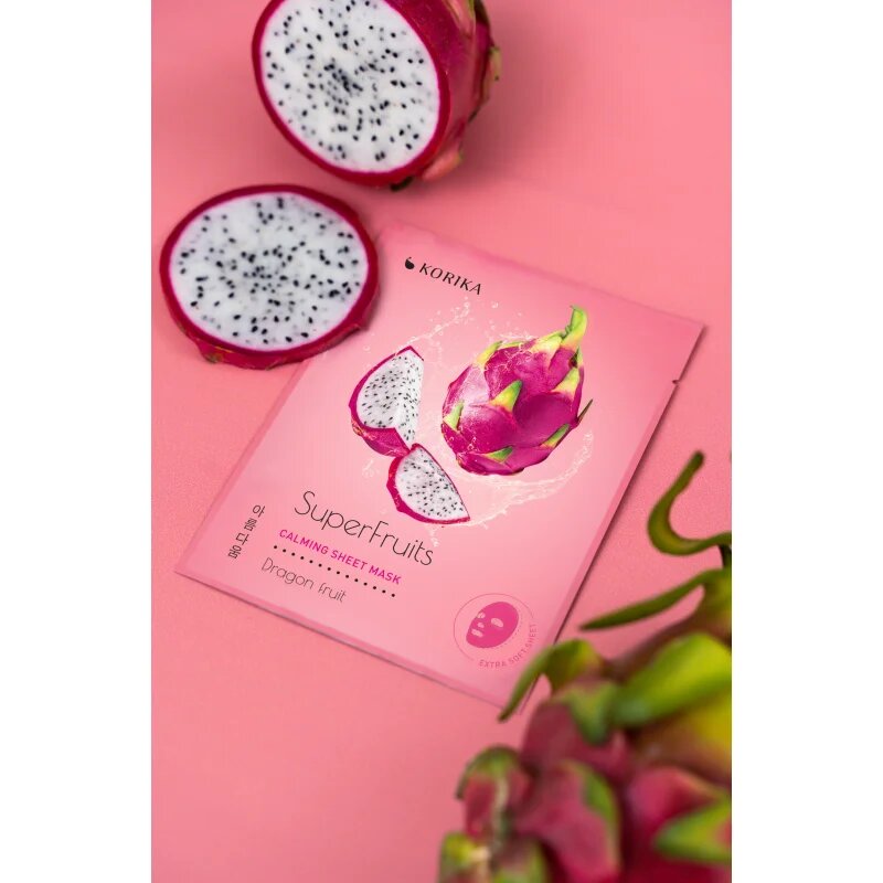 KORIKA SuperFruits Dragon Fruit - Set of 5 Calming Face Sheet Masks arcmaszk szett kedvezményes áron nyugtató hatással Dragon fruit