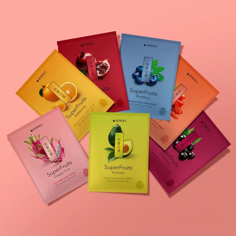 KORIKA SuperFruits Everyday Set of 7 Face Sheet Masks arcmaszk szett 7x25 g