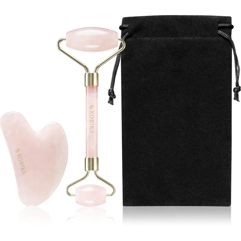 KORIKA Tools Face Roller & Gua Sha masszázs henger az arcra és masszázs szegédeszköz Quartz Pink