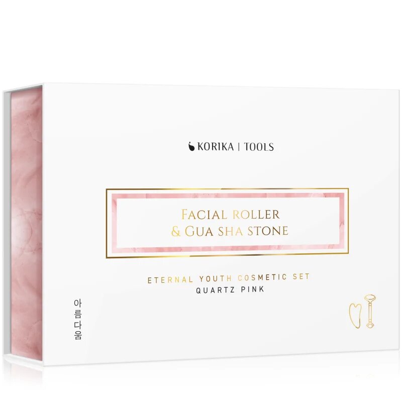 KORIKA Tools Face Roller & Gua Sha masszázs henger az arcra és masszázs szegédeszköz Quartz Pink