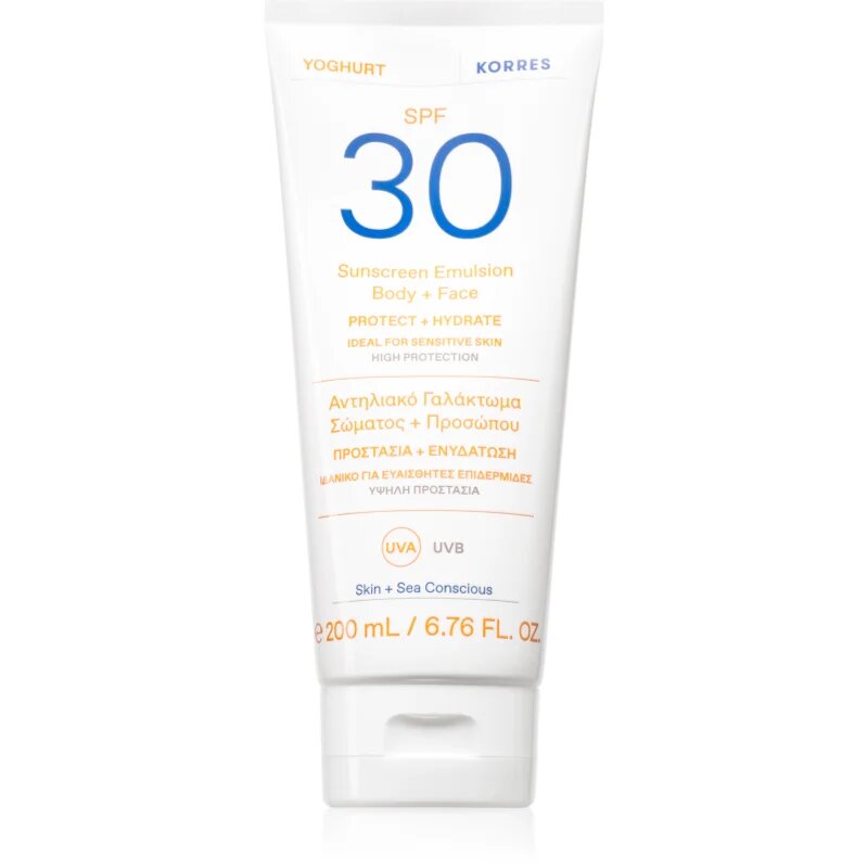 Korres Yoghurt Sunscreen napozótej arcra és testre SPF 30 200 ml
