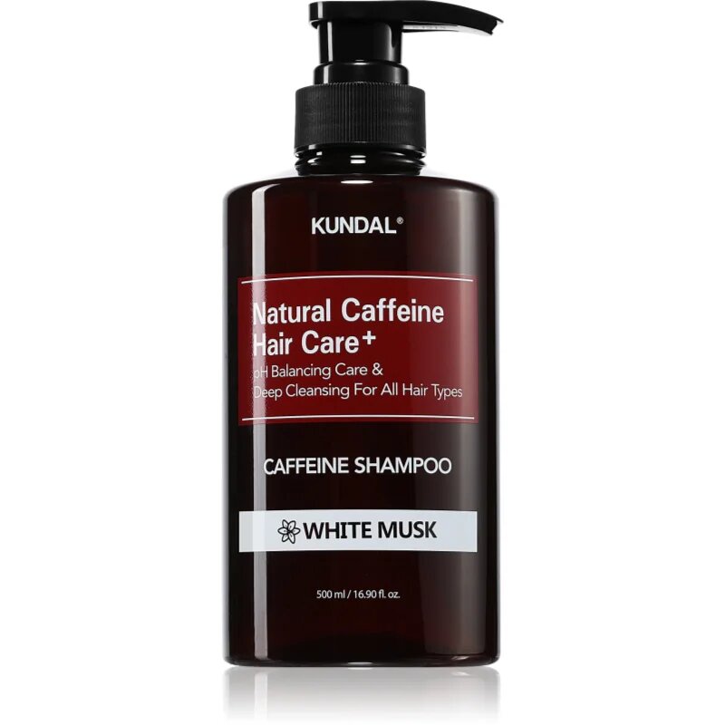 KUNDAL Caffeine Shampoo White Musk természetes sampon hajhullás ellen 500 ml