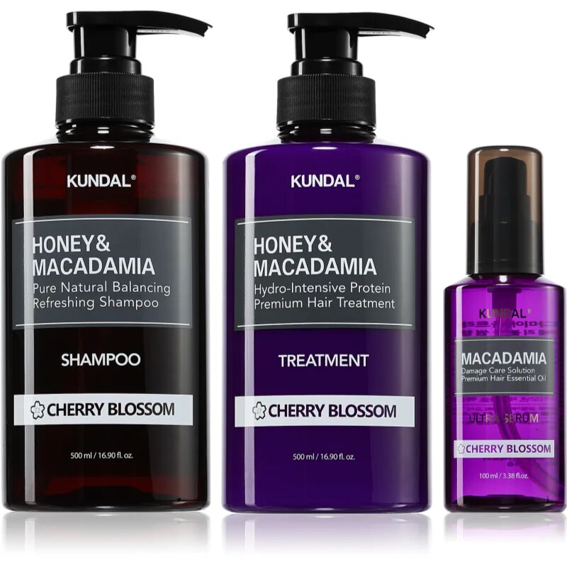 KUNDAL Honey & Macadamia Cherry Blossom szett száraz és sérült hajra