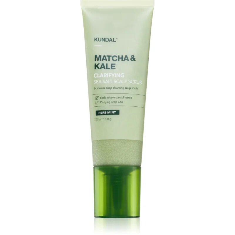 KUNDAL Matcha & Kale Herb Mint tisztító peeling a hajra és a fejbőrre 200 g