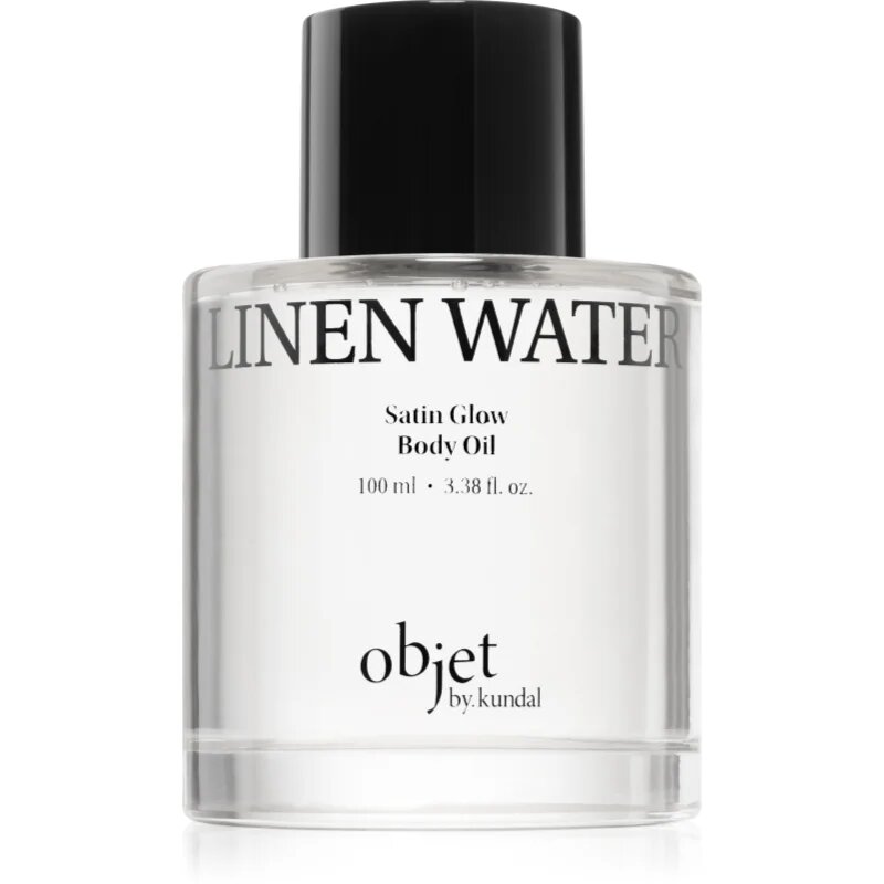 KUNDAL Objet Satin Glow Body Oil ápoló testolaj az intenzív hidratálásért illattal Linen Water 100 ml