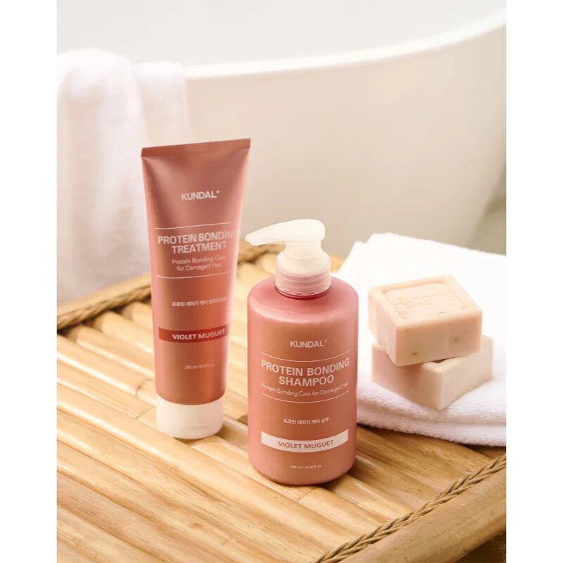 KUNDAL Protein Bonding Care Shampoo tápláló sampon száraz és sérült hajra illattal Violet Muguet 500 ml