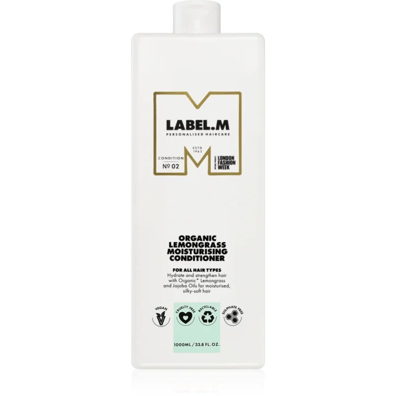 label.m Organic Lemongrass Moisturising Conditioner mélyhidratáló balzsam citrommal és citromfűvel 1000 ml