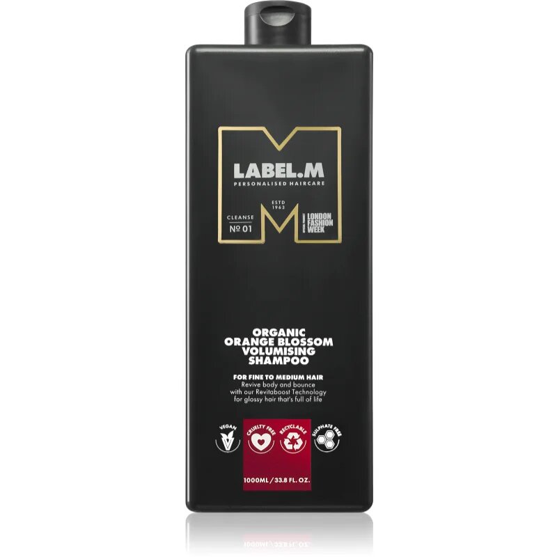 label.m Organic Orange Blossom Volumising Shampoo természetes sampon a hajtérfogat növelésére 1000 ml