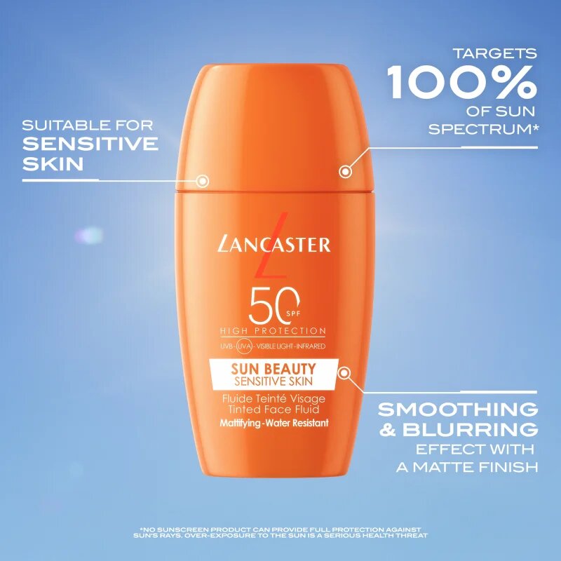 Lancaster Sun Sensitive Tinted Mattifying Fluid mattító emulzió vízálló SPF 50 30 ml