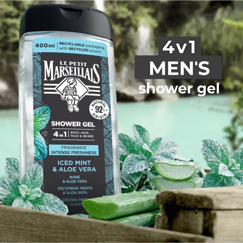 Le Petit Marseillais Iced Mint & Aloe Vera tusfürdő gél 4 in 1 uraknak 400 ml
