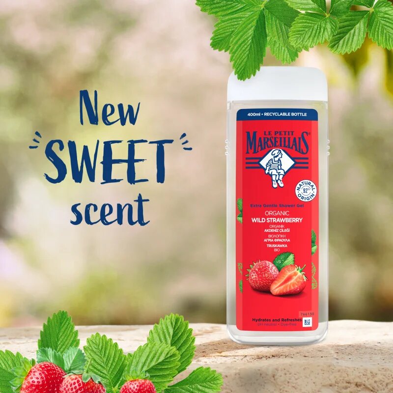 Le Petit Marseillais Organic Wild Strawberry gyengéd tusfürdő gél 400 ml
