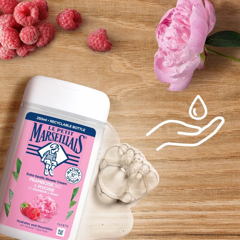 Le Petit Marseillais Raspberry BIO & Peony krémes tusoló gél 250 ml