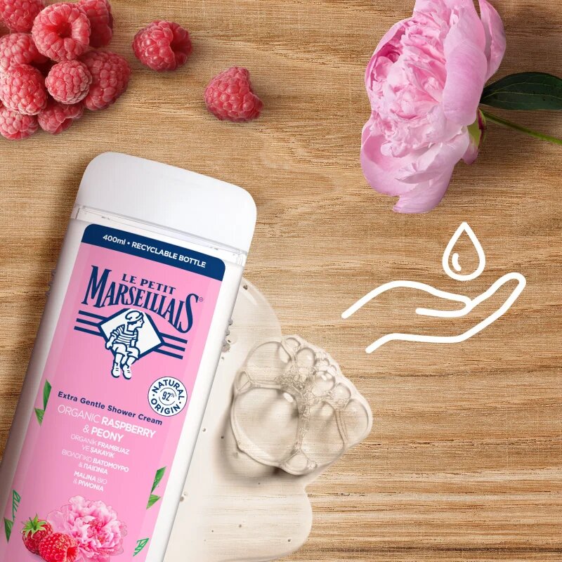 Le Petit Marseillais Raspberry BIO & Peony krémes tusoló gél 400 ml
