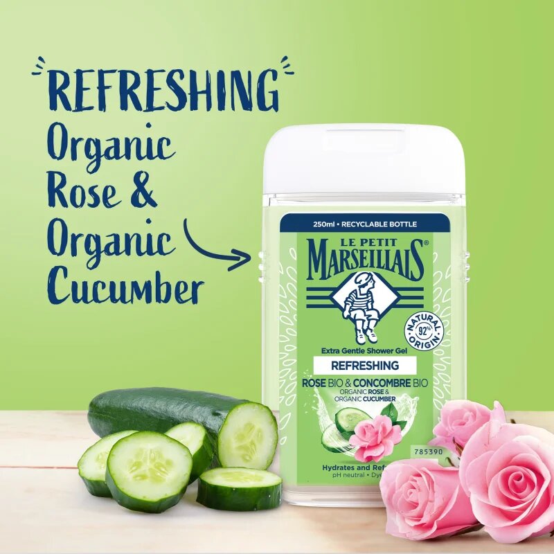 Le Petit Marseillais Rose BIO & Cucumber BIO gyengéd tusfürdő gél 250 ml