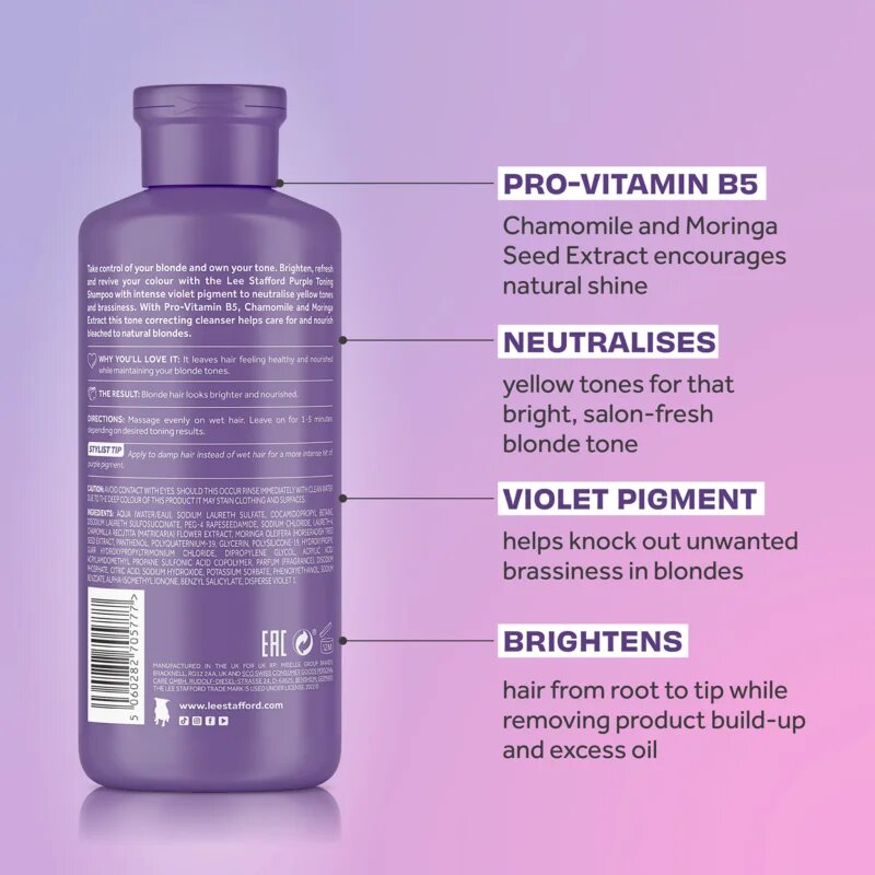 Lee Stafford Bleach Blondes Toning Shampoo sampon szőke hajra semlegesíti a sárgás tónusokat 250 ml
