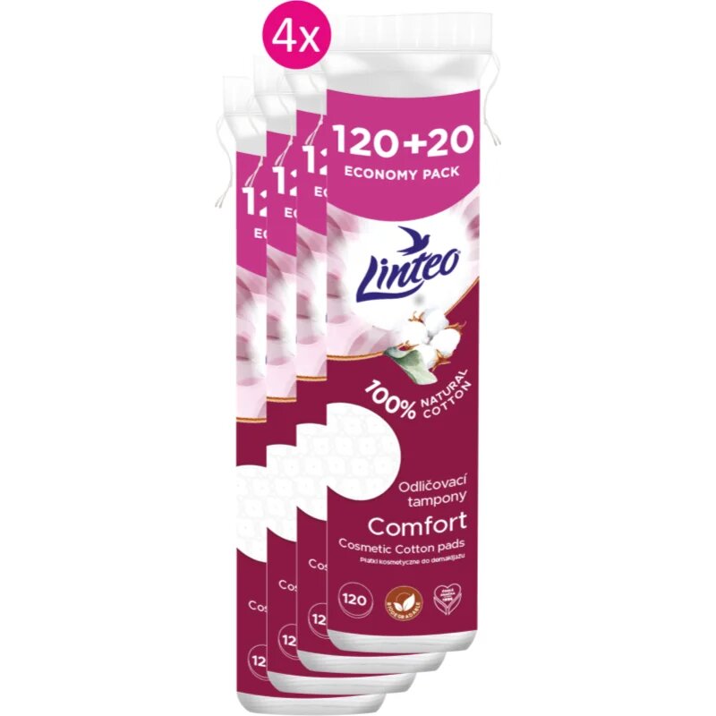 Linteo Natural Cotton Pads vattakorongok 120 + 20ks x 4