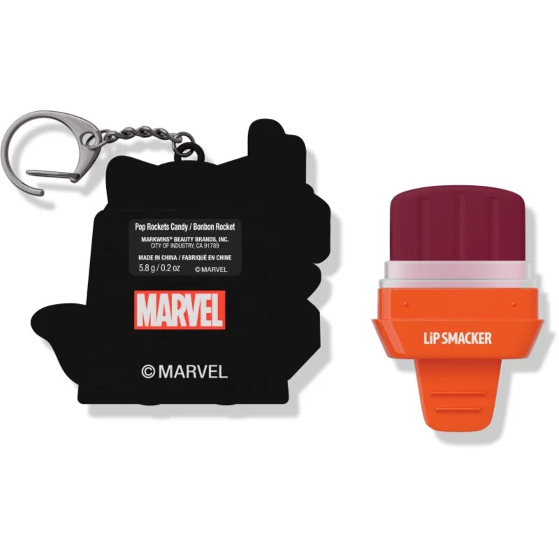 Lip Smacker Marvel Guardians of the Galaxy kulcstartó balzsammal gyermekeknek Rocket (Pop Rockets Candy) 58 g