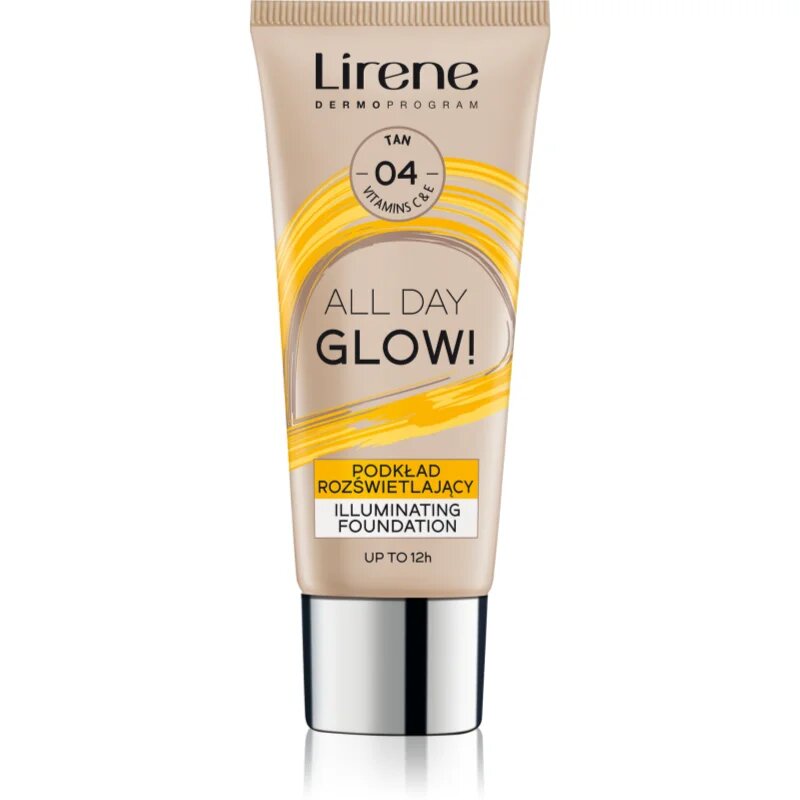 Lirene ALL DAY GLOW! bőrvilágosító make-up fluid a hosszan tartó hatásért árnyalat 04 Tanned 30 ml