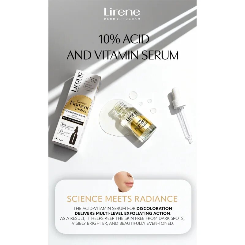 Lirene Derma Pigment Control Acid & Vitamin Serum szérum a pigment foltok ellen 30 ml