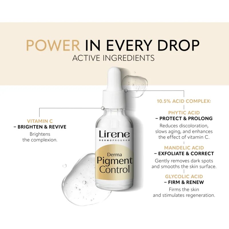 Lirene Derma Pigment Control Acid & Vitamin Serum szérum a pigment foltok ellen 30 ml