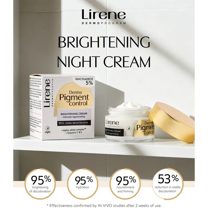 Lirene Derma Pigment Control Brightening Night Cream élénkítő éjszakai krém a hiperpigmentációs bőrre 50 ml