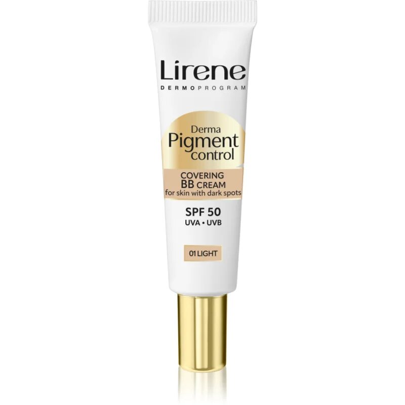 Lirene Derma Pigment Control Covering BB Cream SPF 50 bőrvilágosító BB krém pigmentfoltok ellen árnyalat 01 Light 30 ml