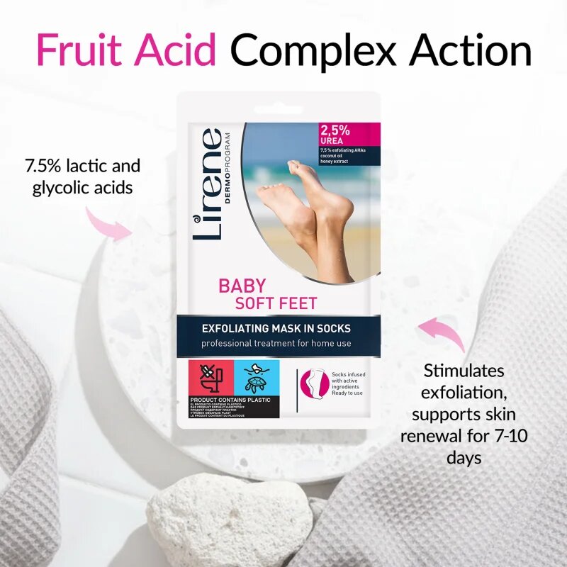 Lirene Foot Care bőrhámlasztó zokni a láb bőrének puhítására és hidratálására 25% Urea 1 pár