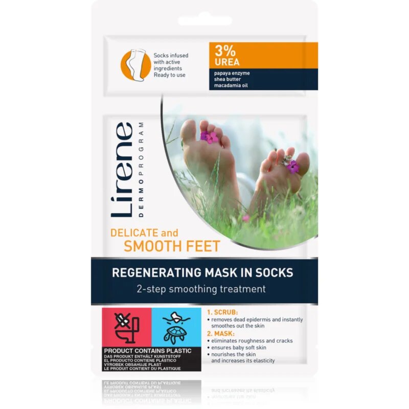 Lirene Foot Care regenerálás a lábnak két lépésben peeling és maszk zokni kiszerelésben 3% Urea 1 pár