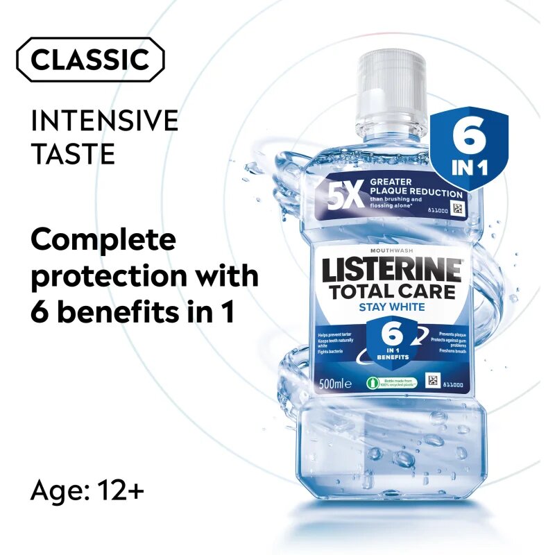 Listerine Stay White szájvíz fehérítő hatással íz Arctic Mint 500 ml