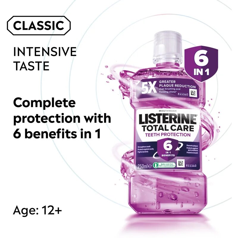 Listerine Total Care Teeth Protection szájvíz a fogak komplett védelméért 6 in 1 Clean Mint 250 ml