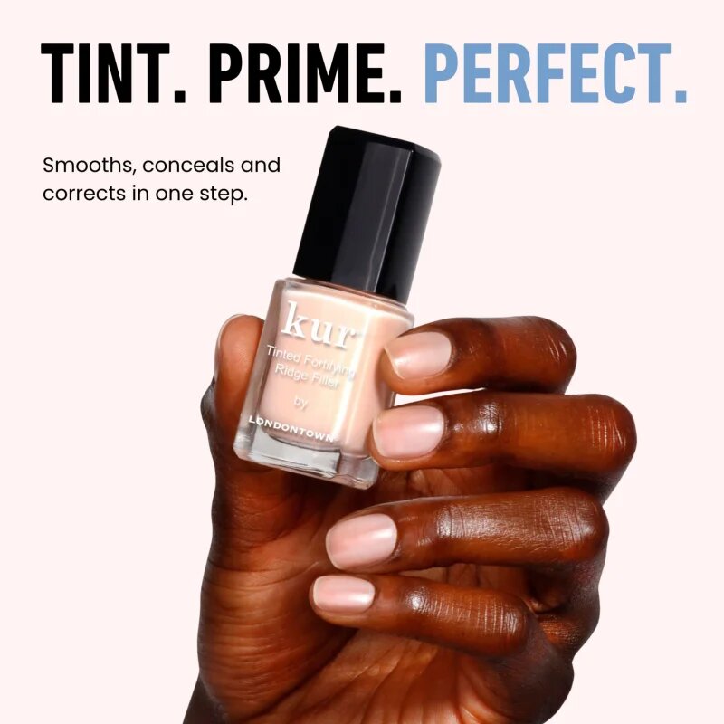LONDONTOWN Kur Tinted Fortifying Ridge Filler alap körömlakk a száraz törékeny körmökre árnyalat Apricot Beige 12 ml