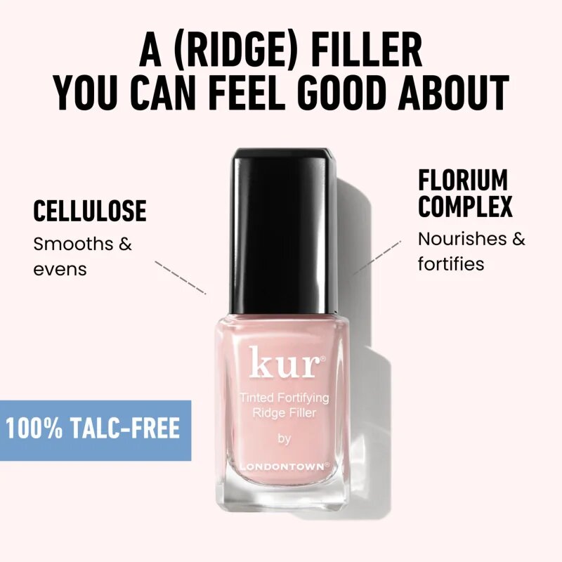 LONDONTOWN Kur Tinted Fortifying Ridge Filler alap körömlakk a száraz törékeny körmökre árnyalat Petal Pink 12 ml