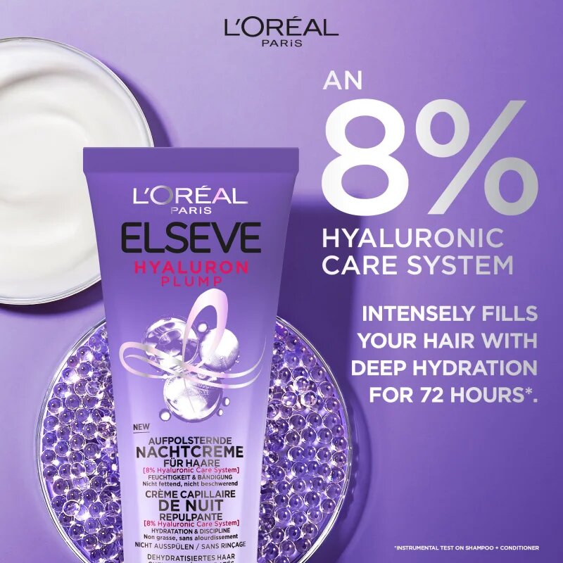 L’Oréal Paris Elseve Hyaluron Plump éjszakai hidratáló krém hajra 200 ml