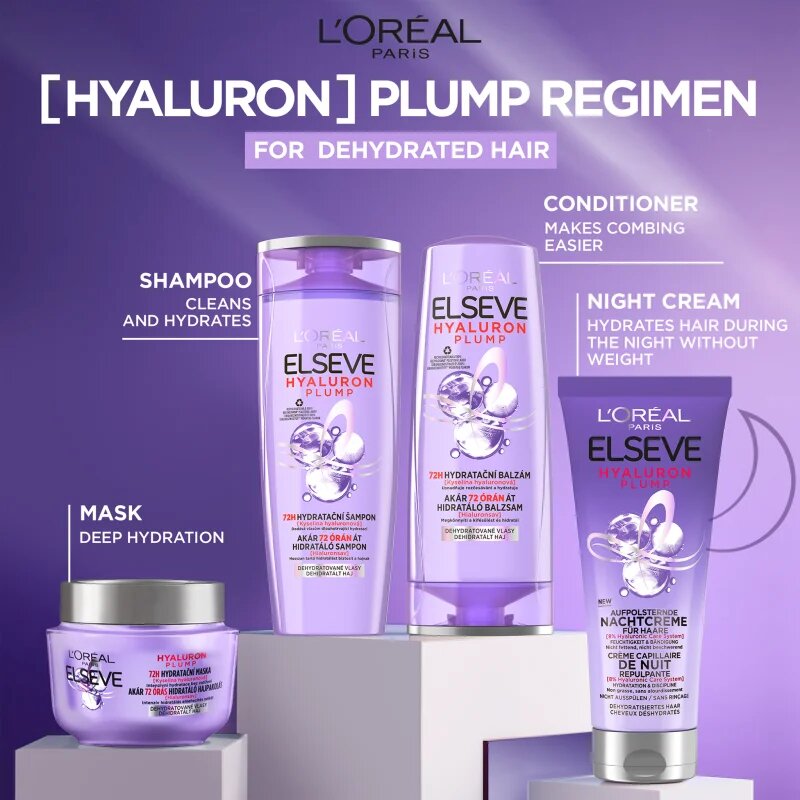 L’Oréal Paris Elseve Hyaluron Plump éjszakai hidratáló krém hajra 200 ml
