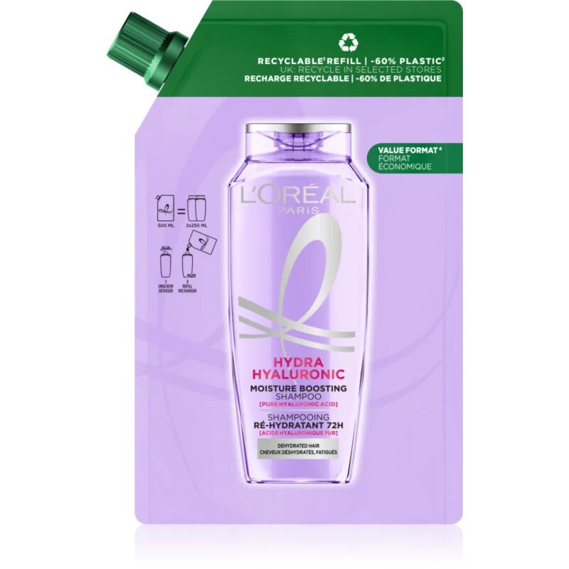 L’Oréal Paris Elseve Hyaluron Plump hidratáló sampon hialuronsavval Refill 500 ml