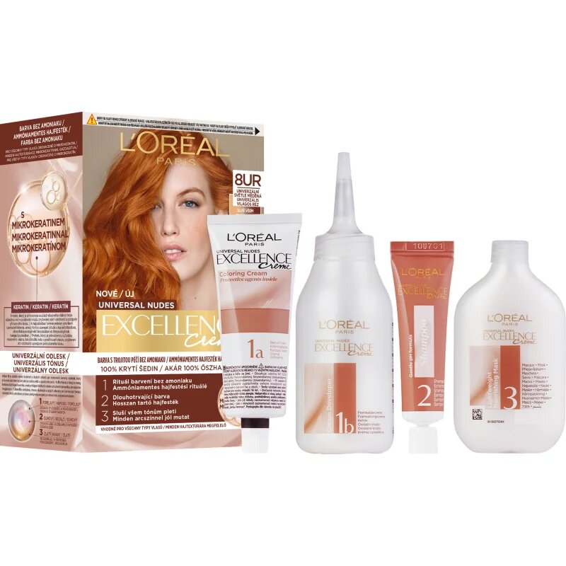 L’Oréal Paris Excellence Universal Nudes tartós hajfesték árnyalat 8UR Universal Copper Light 1 db