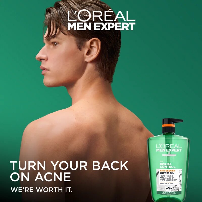 L’Oréal Paris Men Expert Derma Control tusfürdő gél érzékeny és problémás arcbőrre 1000 ml