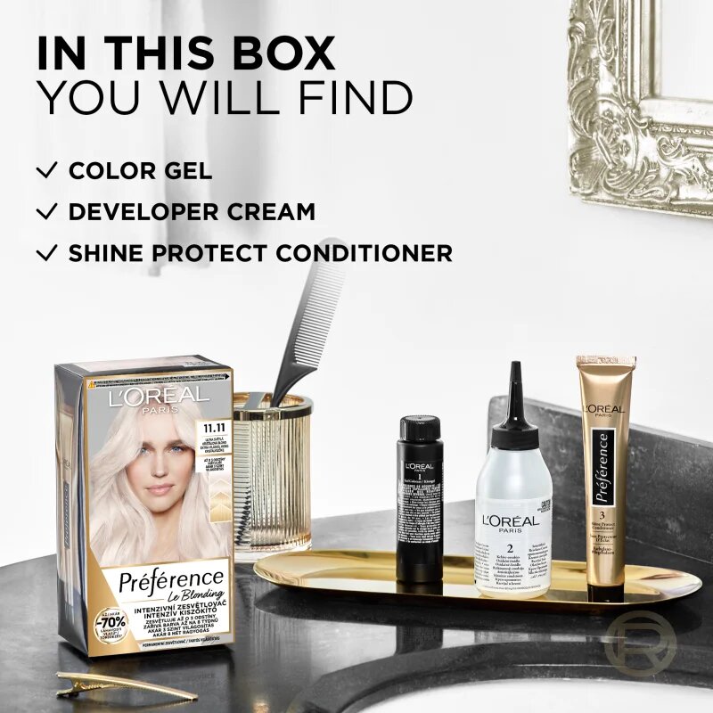 L’Oréal Paris Préférence Le Blonding hajfesték a haj élénkítésére árnyalat 11.11 Ultra-Light Cool Crystal Blonde 1 db