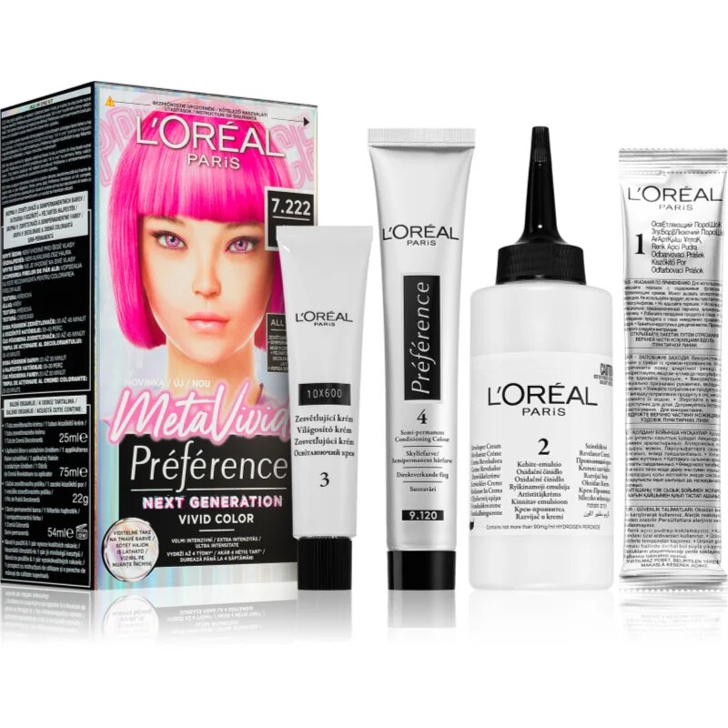 L’Oréal Paris Préférence Meta Vivids féltartós hajfesték árnyalat 7.222 Meta Pink 1 db