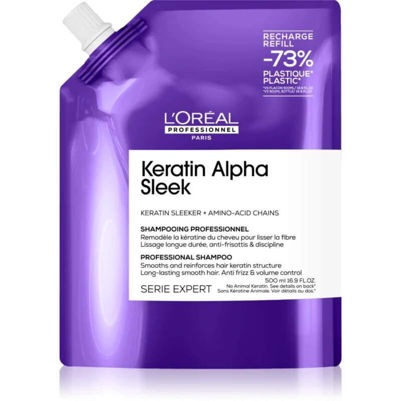 L’Oréal Professionnel Serie Expert Keratin Alpha Sleek sampon a sima megjelenésű frizuráért Refill 500 ml