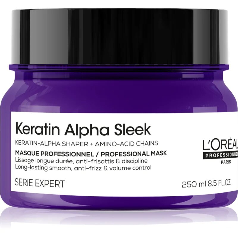 L’Oréal Professionnel Serie Expert Keratin Alpha Sleek tápláló maszk a sima megjelenésű frizuráért 250 ml