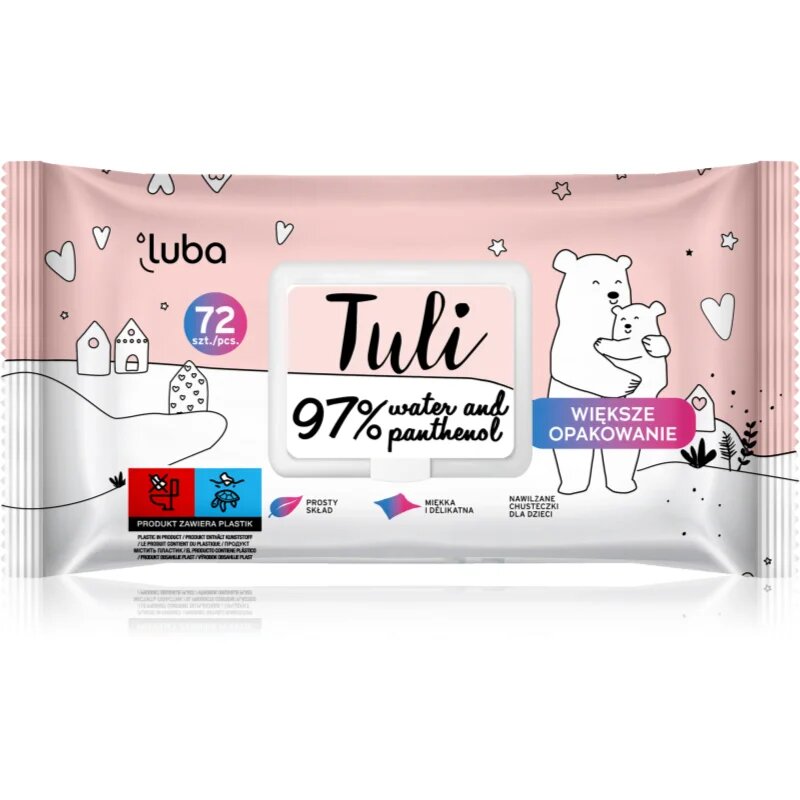 Luba Tuli 97% Water and Panthenol finom nedves törlőkendők gyermekeknek 72 db