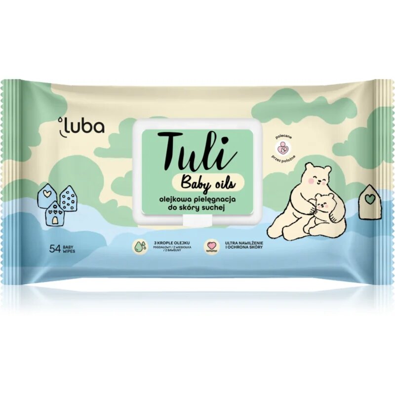 Luba Tuli Baby Oils nedves törlőkendők száraz bőrre 54 db