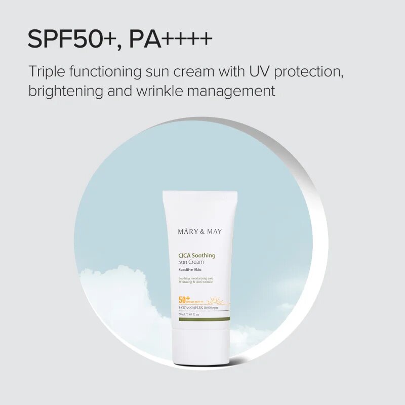 Mary&May Cica Soothing nyugtató és védő krém SPF 50+ 50 ml