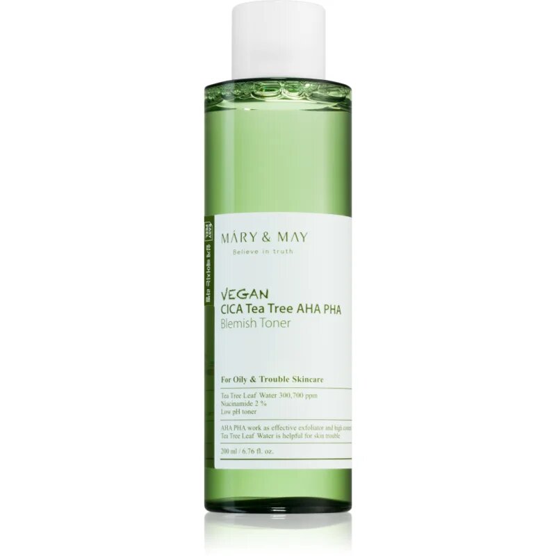 Mary&May Cica Tea Tree AHA PHA nyugtató tonikum problémás és pattanásos bőrre 200 ml