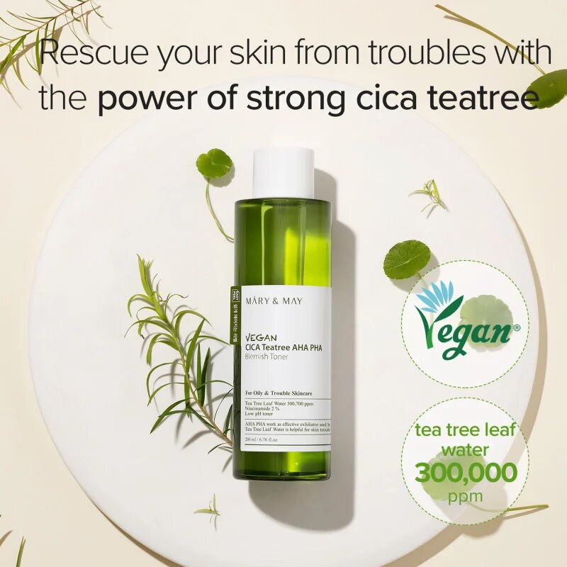 Mary&May Cica Tea Tree AHA PHA nyugtató tonikum problémás és pattanásos bőrre 200 ml