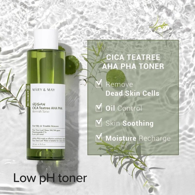 Mary&May Cica Tea Tree AHA PHA nyugtató tonikum problémás és pattanásos bőrre 200 ml