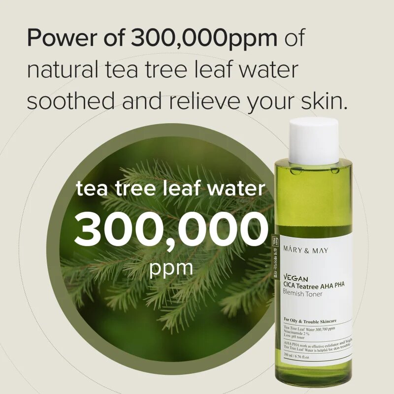 Mary&May Cica Tea Tree AHA PHA nyugtató tonikum problémás és pattanásos bőrre 200 ml
